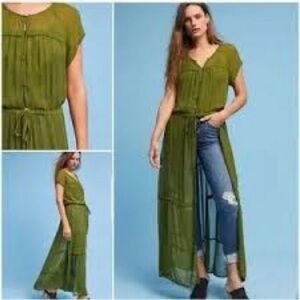 Anthropologie Maeve Green Sheer‎ Midori Duster Cardigan Size Small